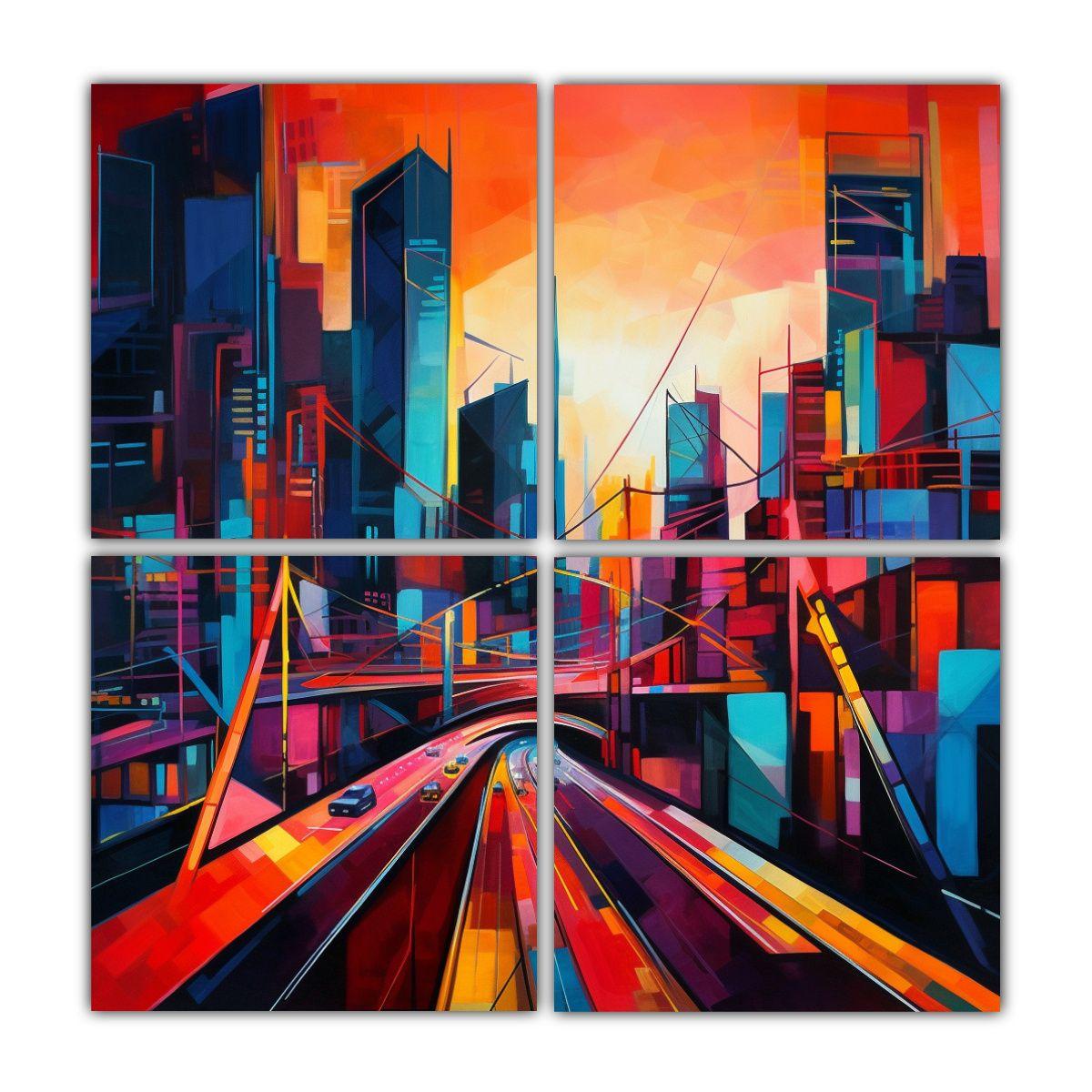 Cuadro Abstracto De Ciudad Imaginaria En Lienzo 200x200 Cm-0