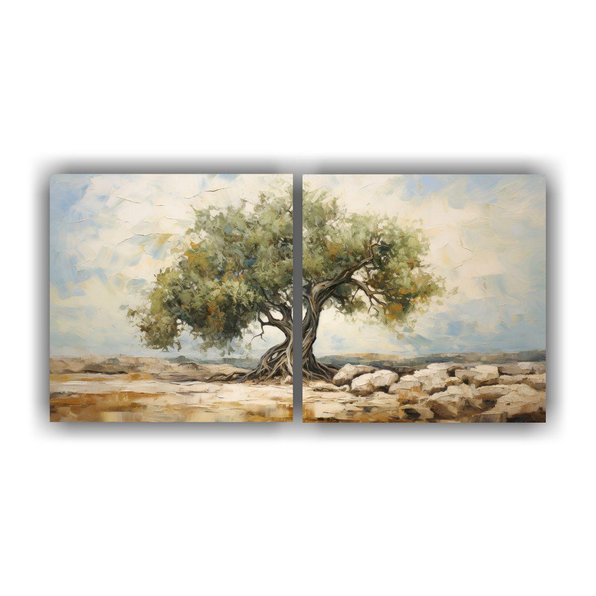 Cuadro Abstracto Árbol De Olivo Con Expresión 160x80 Cm-0