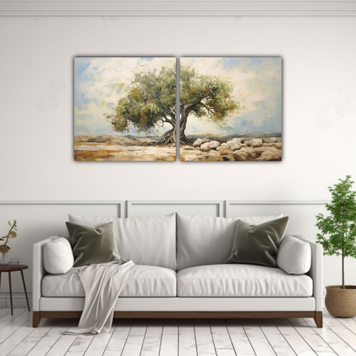 Cuadro Abstracto Árbol De Olivo Con Expresión 160x80 Cm-2