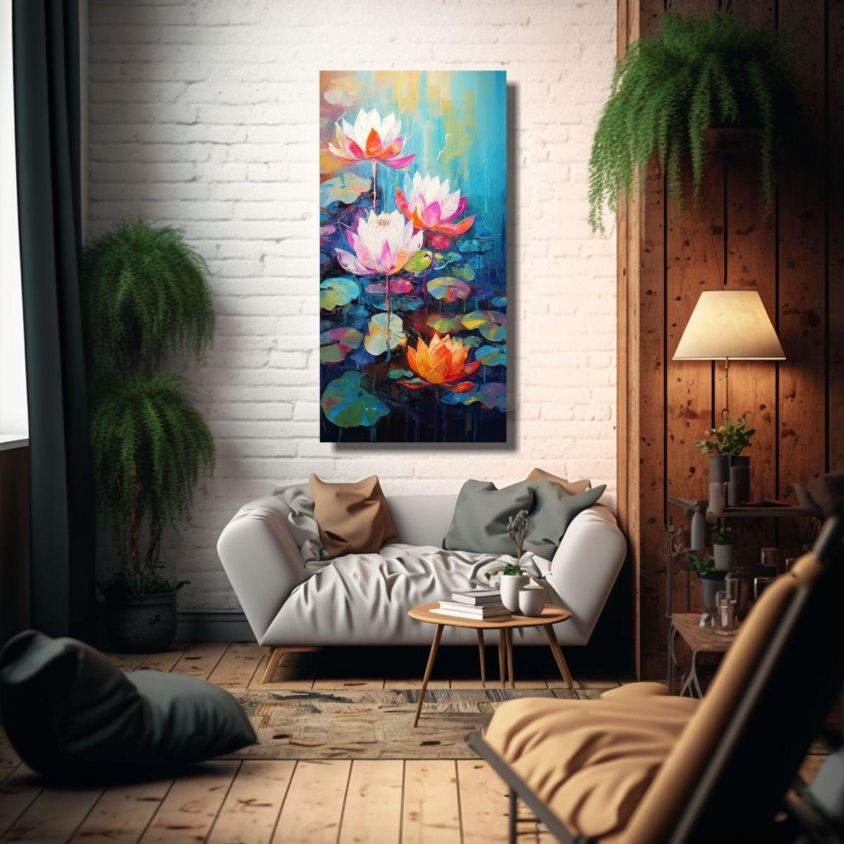 Cuadro Lotus Vibrante En Relieve Sobre Lienzo 50x100cm-2