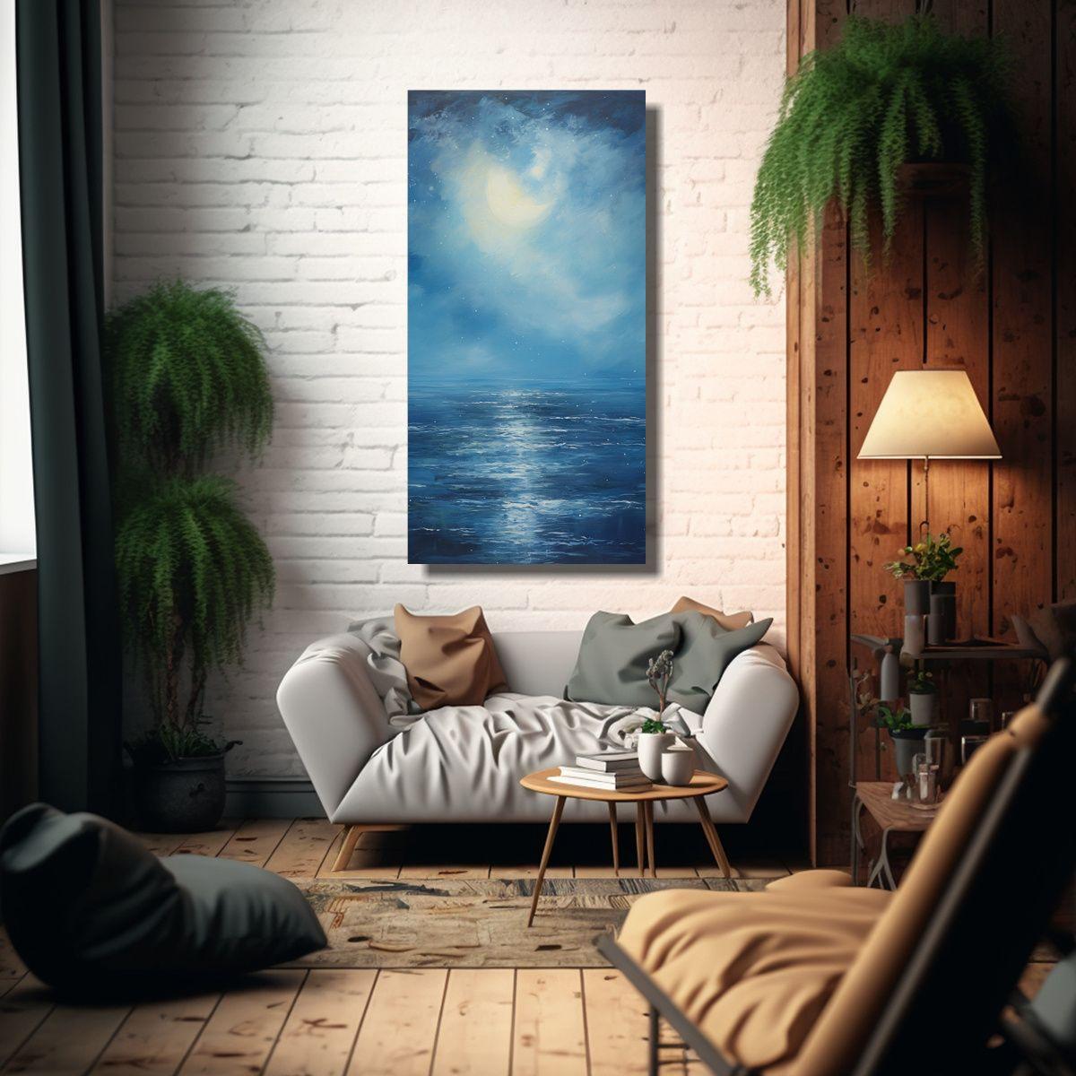 Pintura Decorativa Exclusiva De Un Mar Iluminado 80x160cm-2
