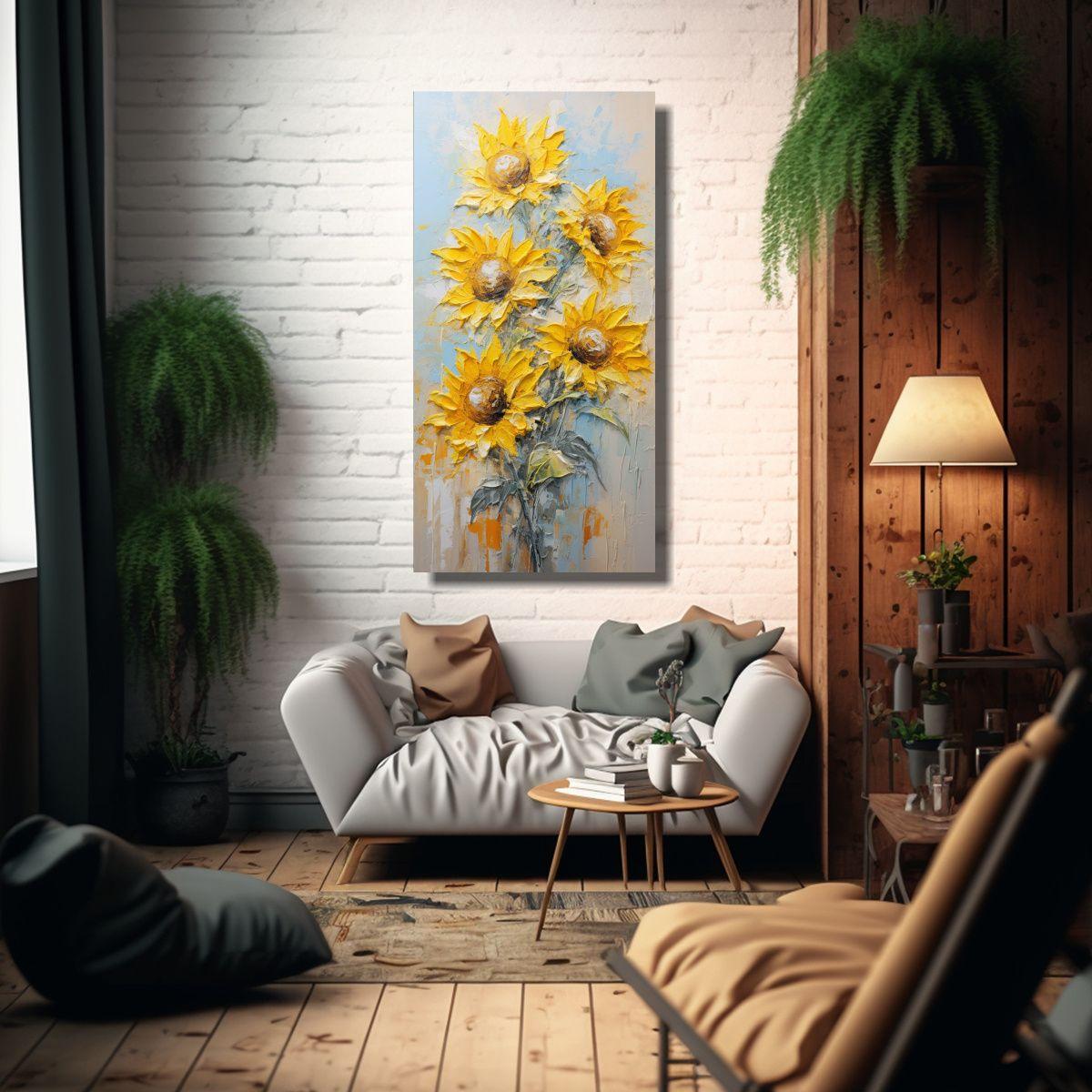 Cuadro De Tela De Tema Pop Art Con Girasoles 60x120cm-2