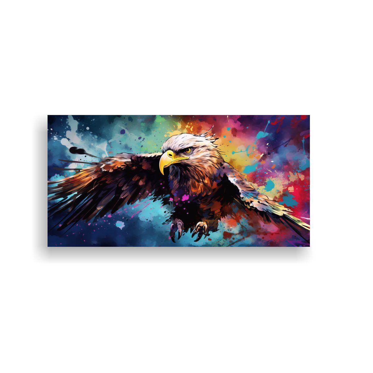 Pintura En Bastidor: Águila En Arcoíris Y Colore 100x50cm-0