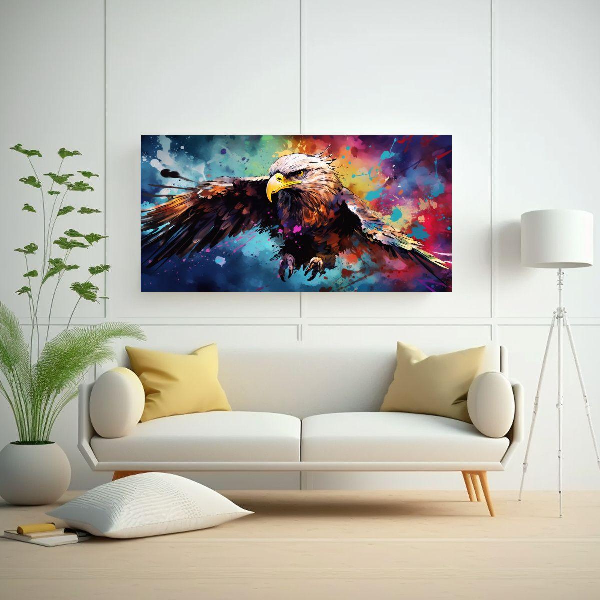 Pintura En Bastidor: Águila En Arcoíris Y Colore 100x50cm-2