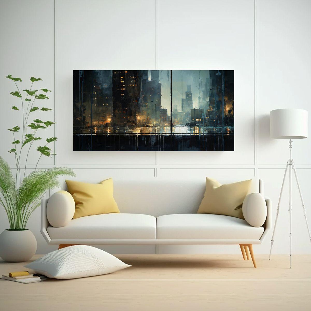 Pintura Abstracta De Ciudad En Acuarela Floral 140x70cm-2