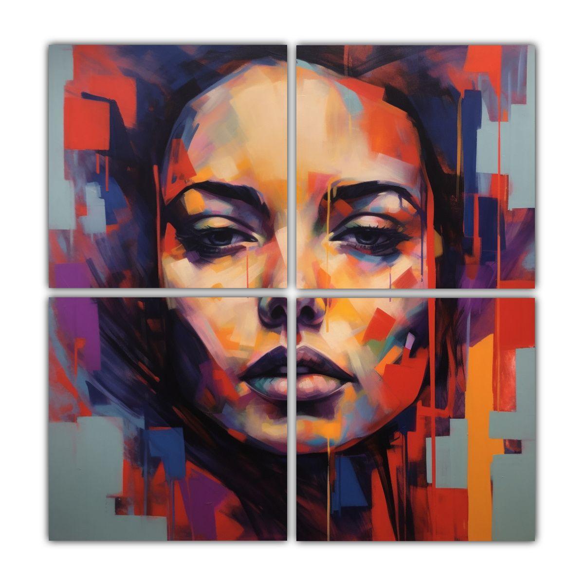 Pintura Artística Mujer Mirando Intensamente 40x40 Cm-0