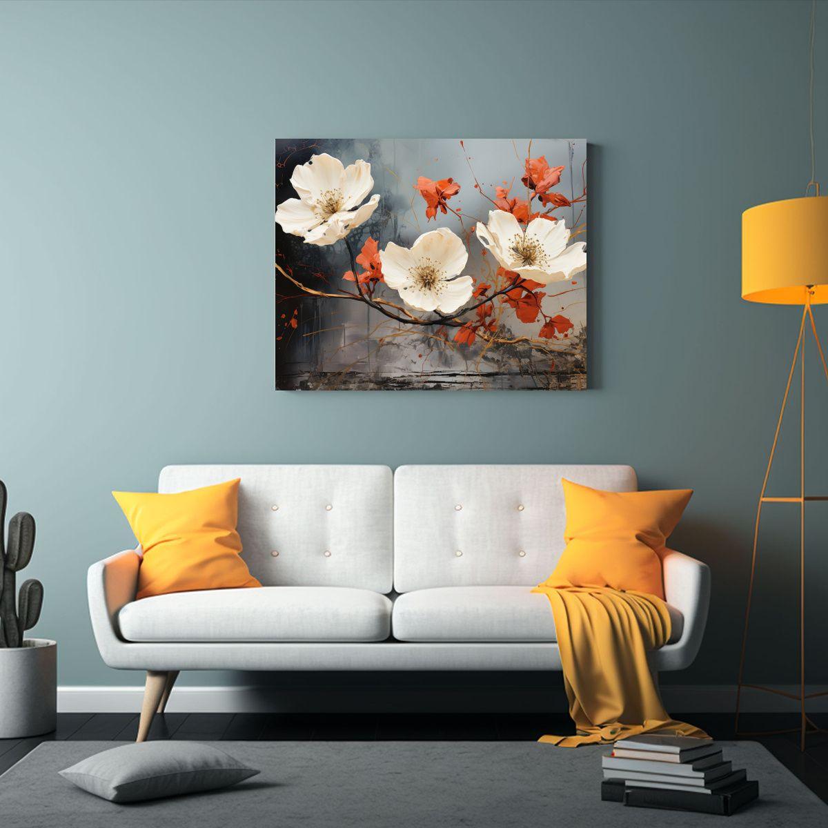 Pintura Abstracta Innovadora De Amapolas Blancas 30x20 Cm-2