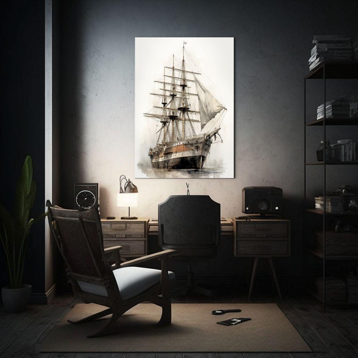 Pintura Decorativa De Un Barco Histórico De Gran Tamaño 40x60cm-2