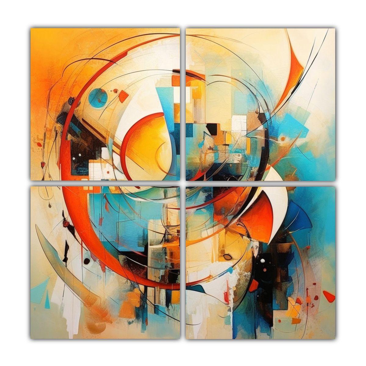 Cuatro Telas En Bastidor Decoración Abstracta 80x80 Cm-0