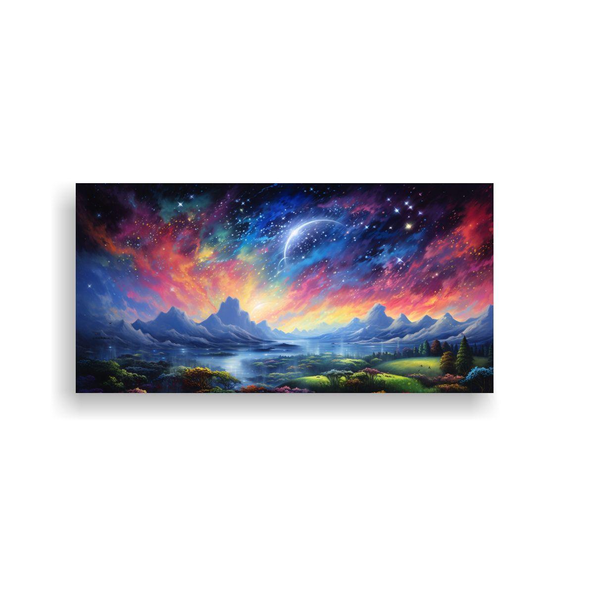 Cuadro Acuarela Temática Nocturna Con Arcoíris 80x40cm-0