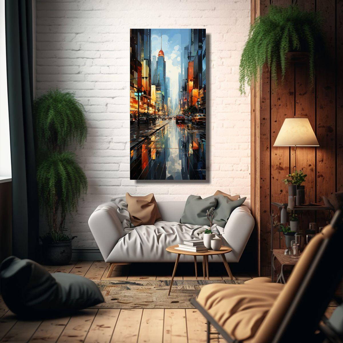 Arte Pared Ciudad Fragmentada Con Paisaje Urbano 80x160cm-2