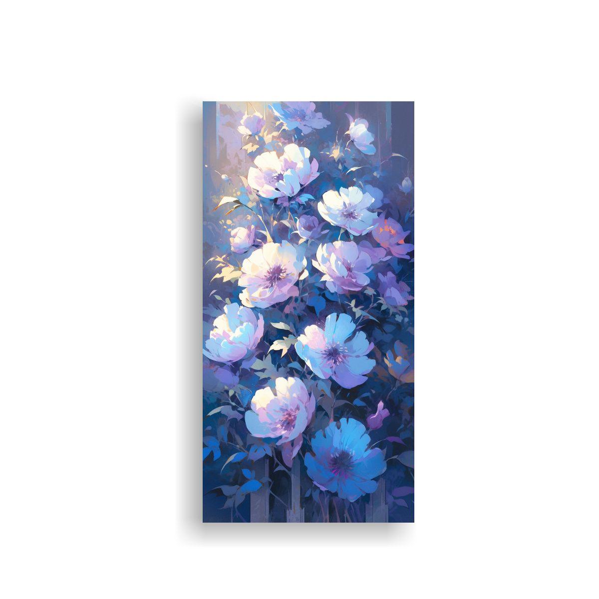 Pintura Al óleo De Flores Moradas Y Cian En Lienz 70x140cm-0