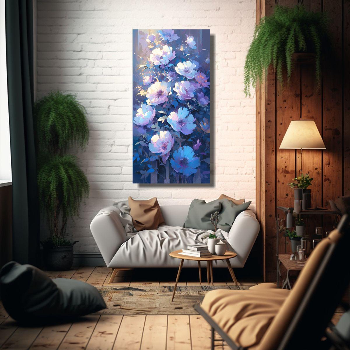 Pintura Al óleo De Flores Moradas Y Cian En Lienz 70x140cm-2