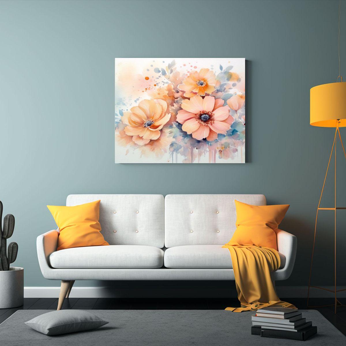 Pintura Decorativa De Flores En Acuarela Rosa Con Fondo Clar 120x80cm-2