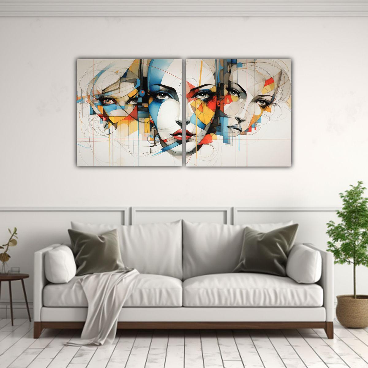 Cuadros Abstractos Originales Con Modernas Caras 120x60 Cm-2