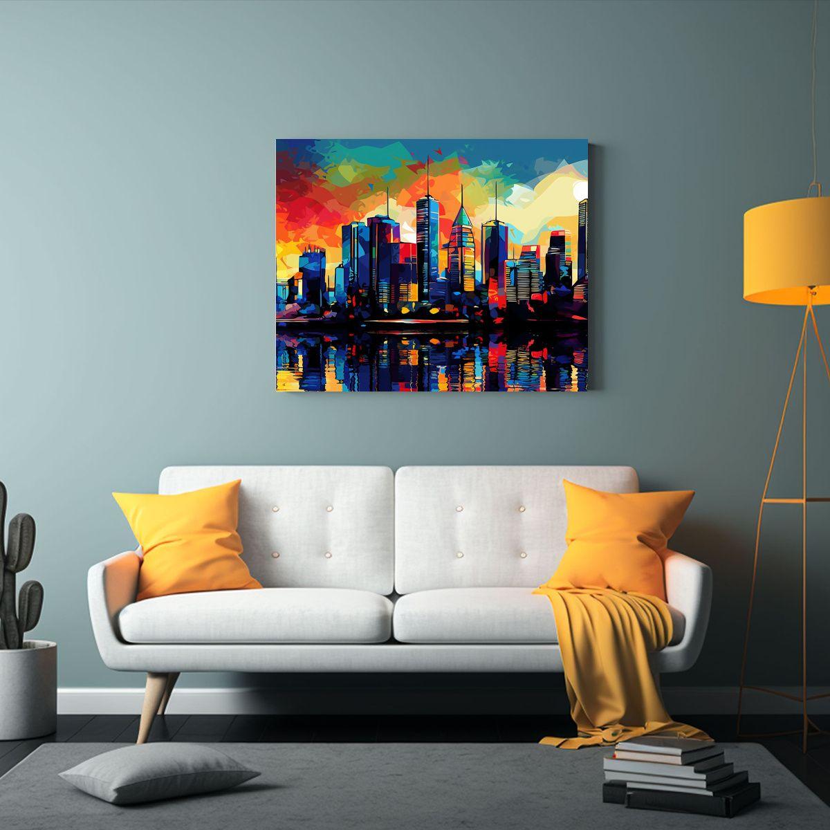 Cuadro Concepto Clásico Fairfield City Skyline: Arte Pop. 90x60cm-2