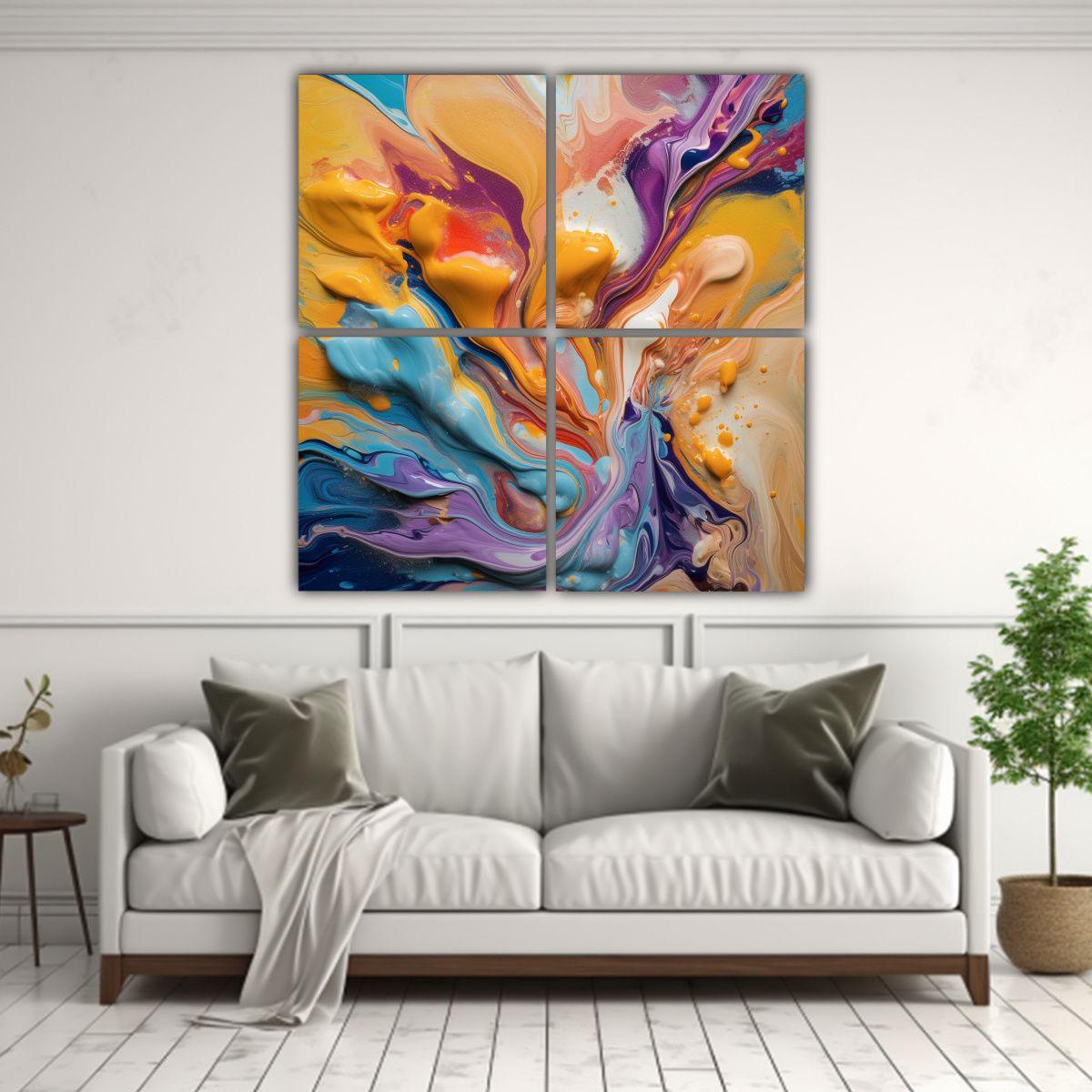 Pintura Abstracta De Arte Fluida Decorativa, 120x120 Cm-2