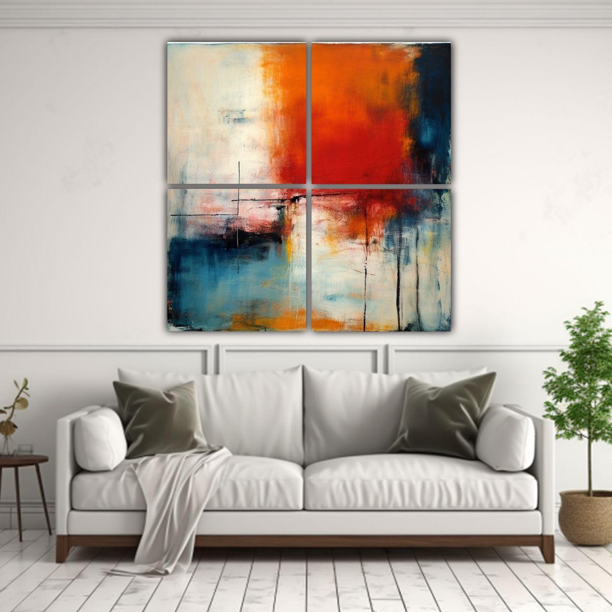 Cuatro Canvas Moderno Hogar Deco Cuadro Abstracto 80x80 Cm-2