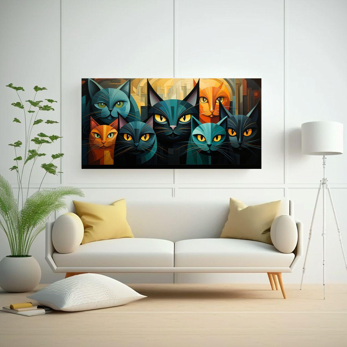 Cuadro De Gatos Negros En Grupo Para Cocina 140x70cm-2