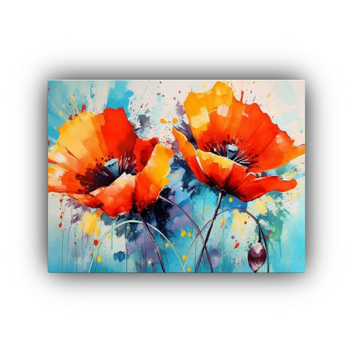 Pinturas De Decoración Con Dos Flores De Amapola Roja En Co 30x20cm-0
