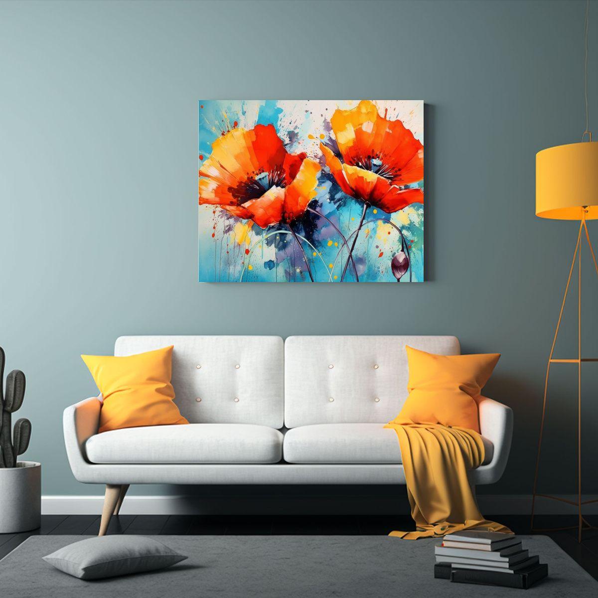 Pinturas De Decoración Con Dos Flores De Amapola Roja En Co 30x20cm-2