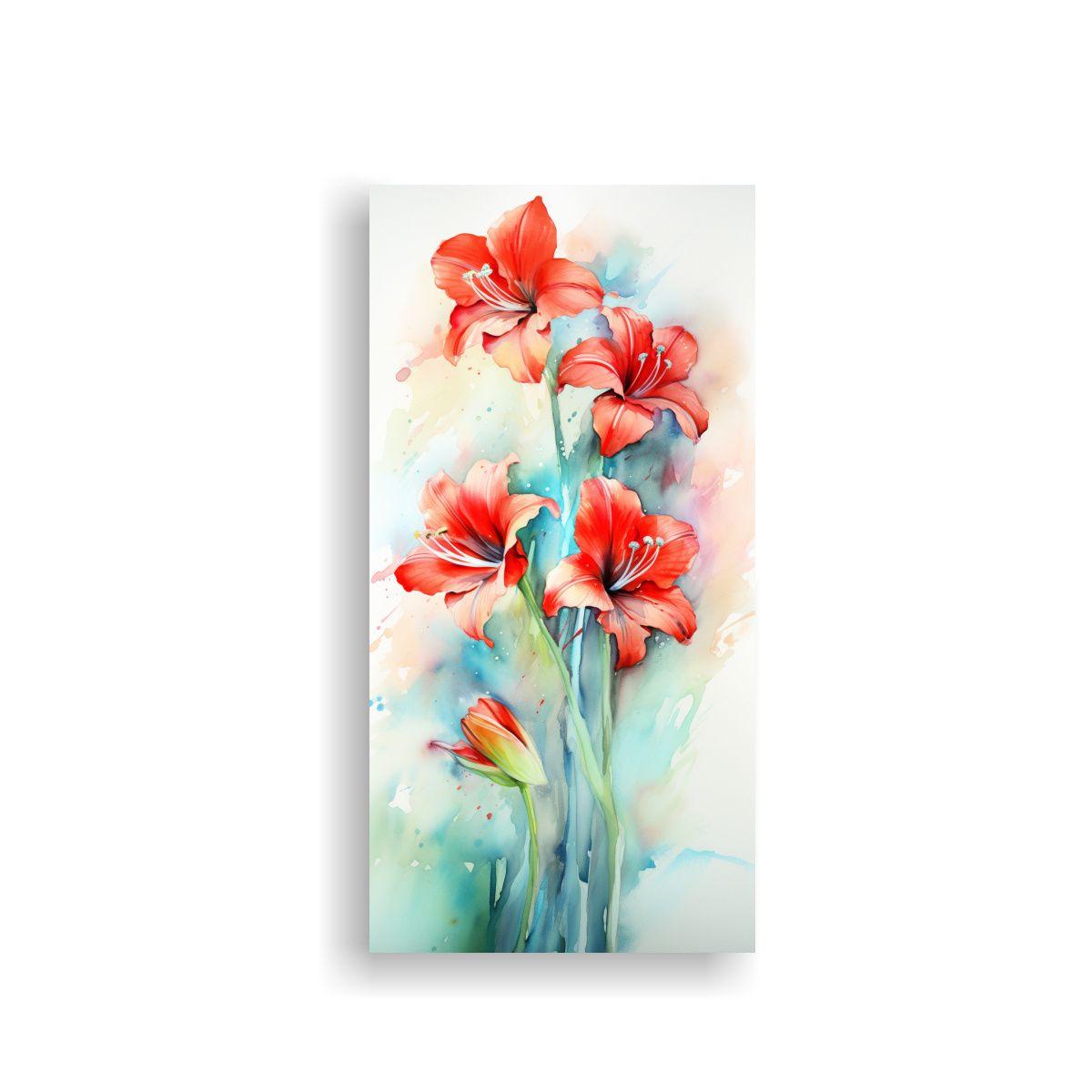 Pintura Abstracta De Amaryllis En Colores Rojo Y 20x40cm-0