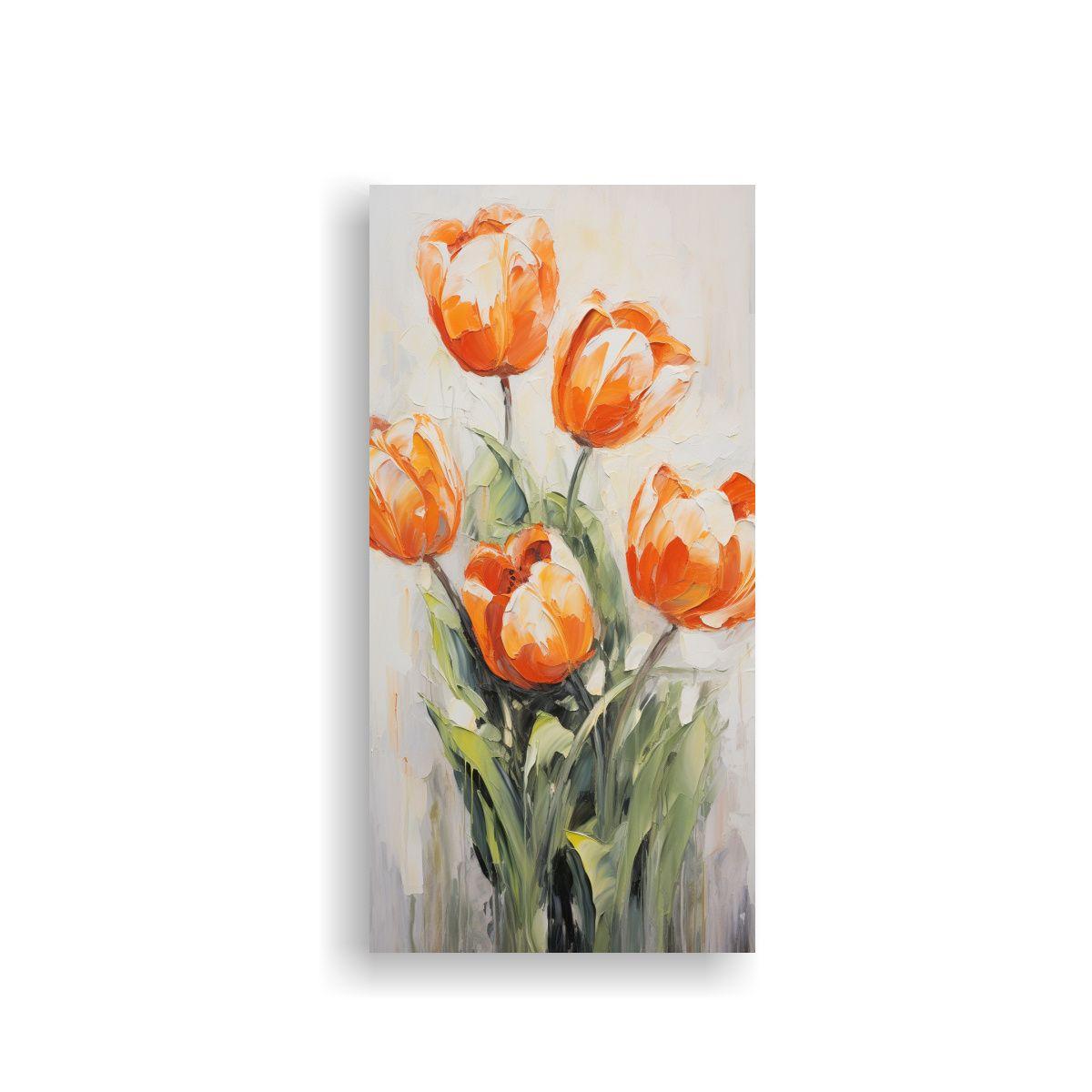 Cuadro Cálido De Tulipanes Naranjas Para Cuarto 40x80cm-0