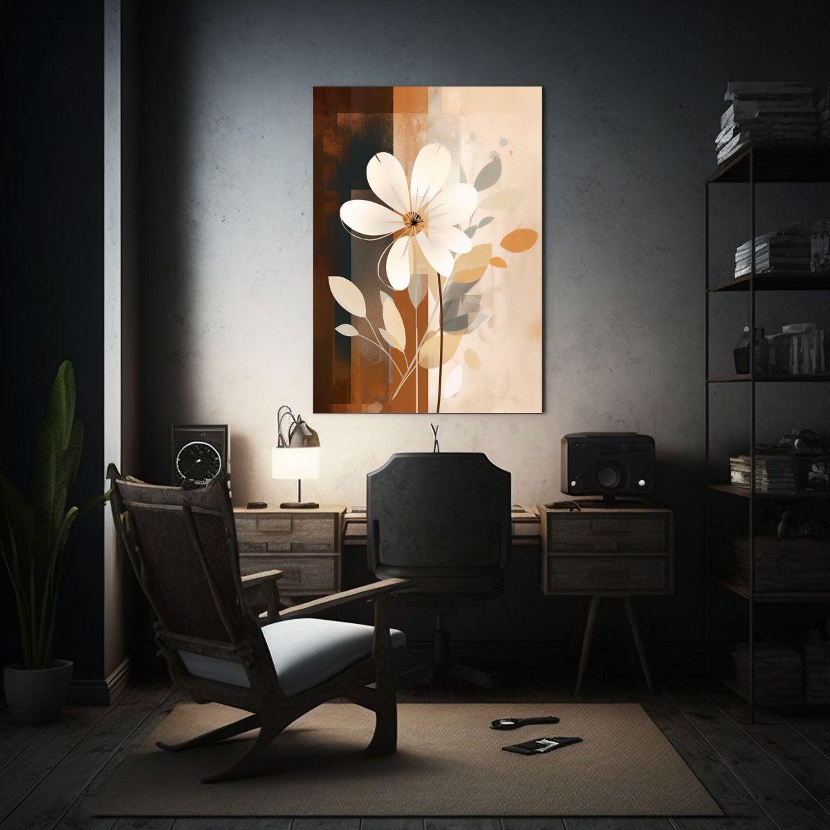 Pintura Acuarela De Flor Blanca En Fondo Marrón 20x30cm-2