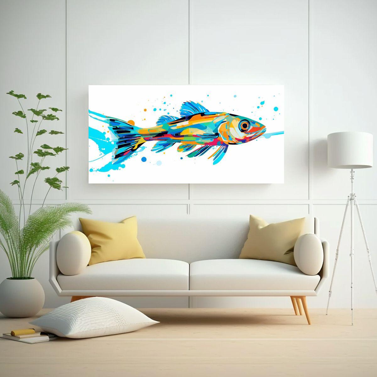 Cuadro Cuadro Zebrafish Vibrante Y Turquesa 40x20cm-2