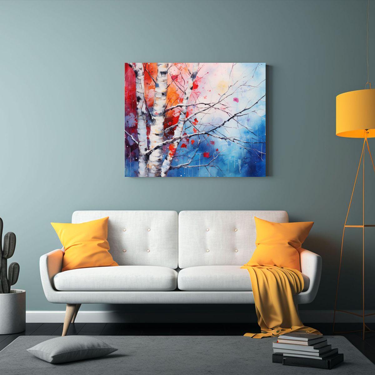 Cuadro Abstracto Estilo Galería: Árbol De Abedul En Colore 75x50cm-2