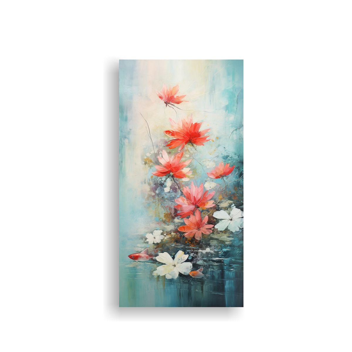 Cuadro Acuarela Con Lirios De Agua Flotando Y Dos 40x80cm-0