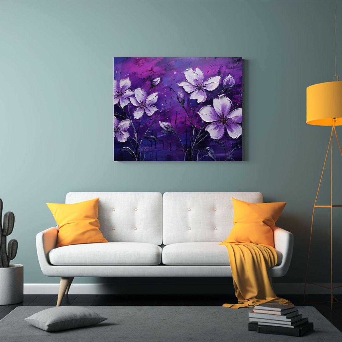Pintura En Lienzo Temático De Flores Púrpuras Y Negras. 60x40cm-2