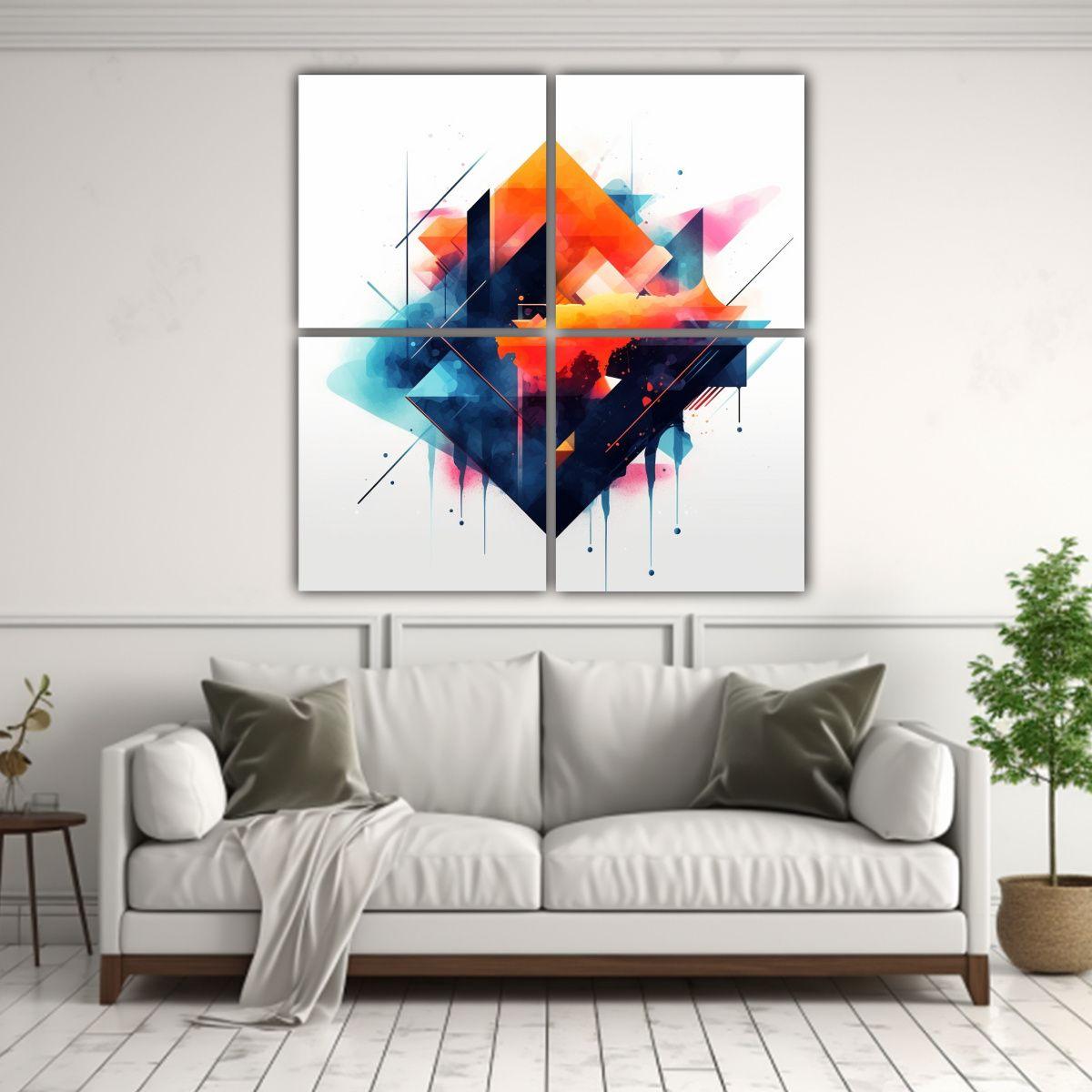 Pintura Decorativa Abstracta Moderna En Cuatro 100x100 Cm-2