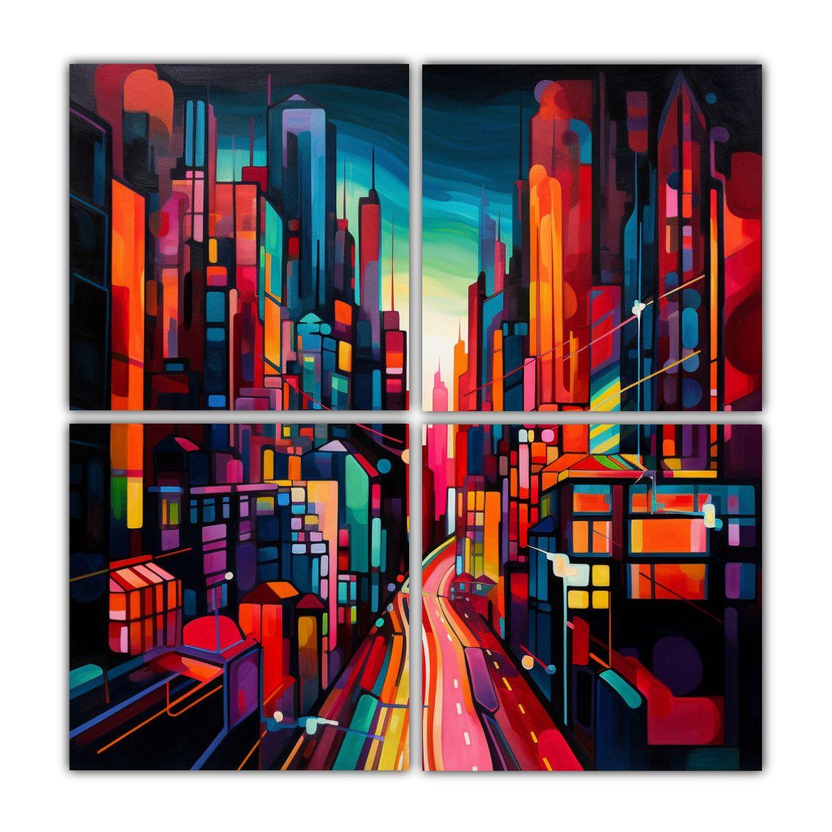 Cuatro Telas En Bastidor Diseño Simétrico 200x200 Cm-0