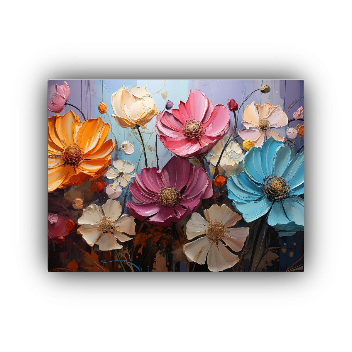 Pintura Hermoso Arcoíris Flores En Lienzo Estilo 90x60cm-0