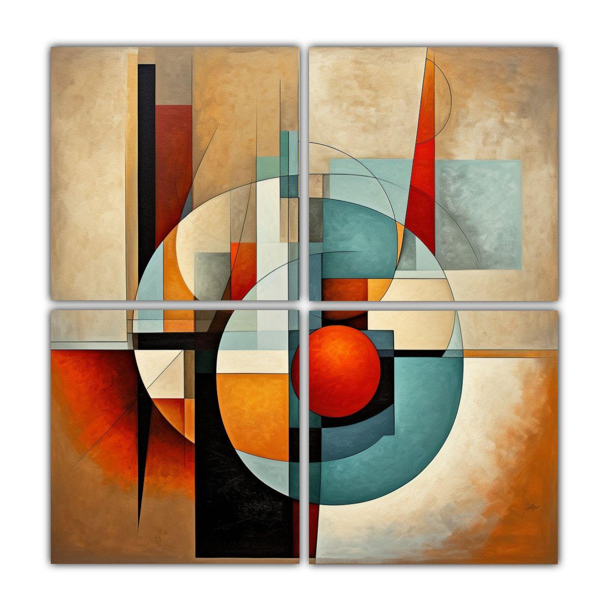 Cuatro Telas En Bastidor Con Diseño De Líneas 100x100 Cm-0