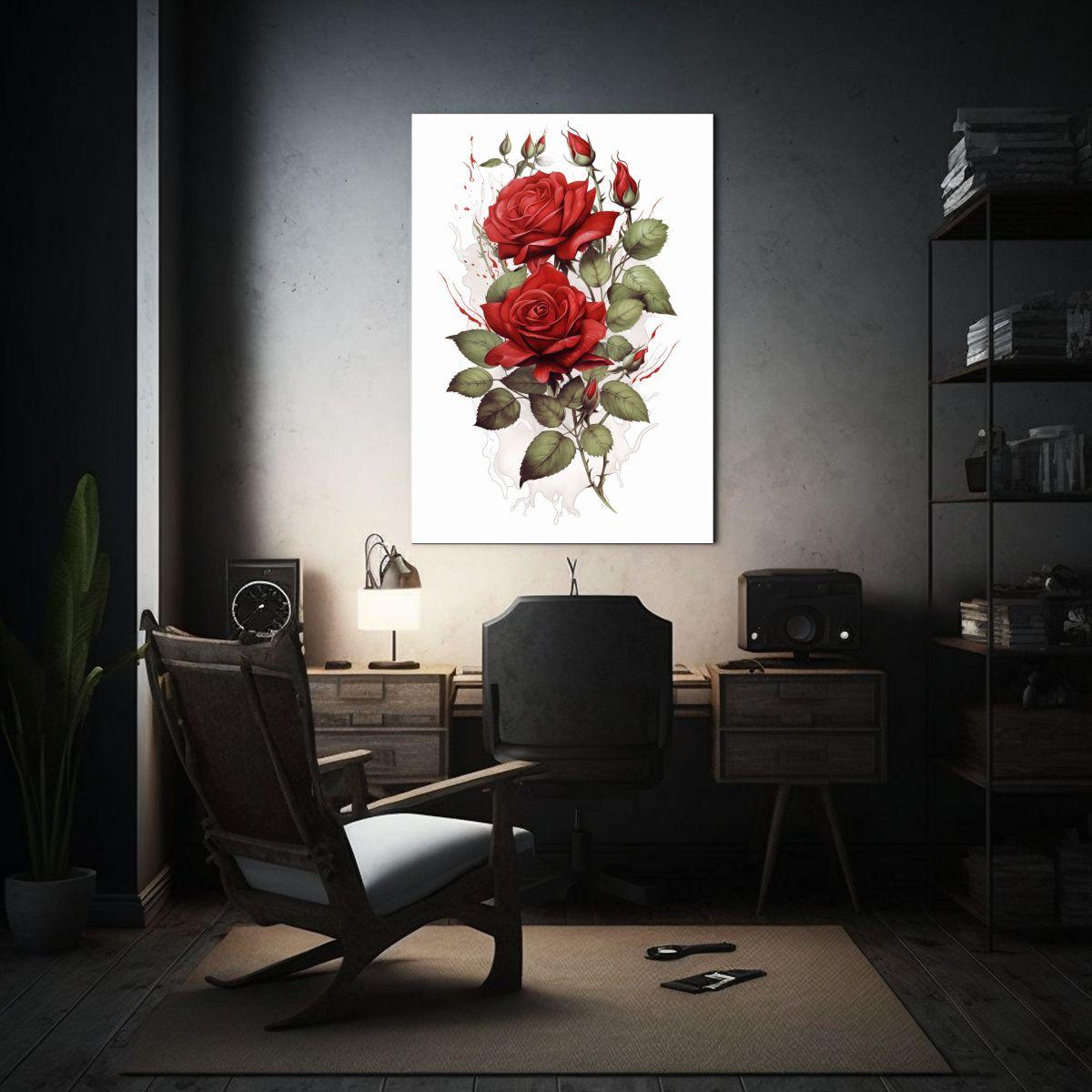 Cuadro Acuarela De Rosas Rojas Con Composición 20x30cm-2