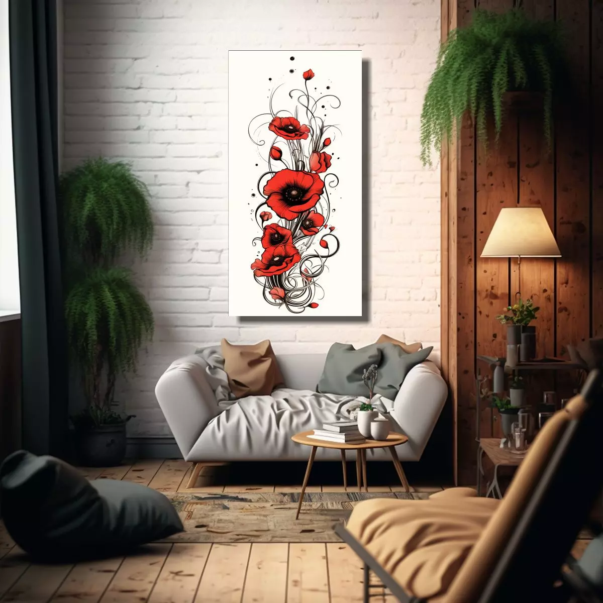 1 Cuadro Abstracto Espiral De Diez Amapolas Rojas 50x100cm-2