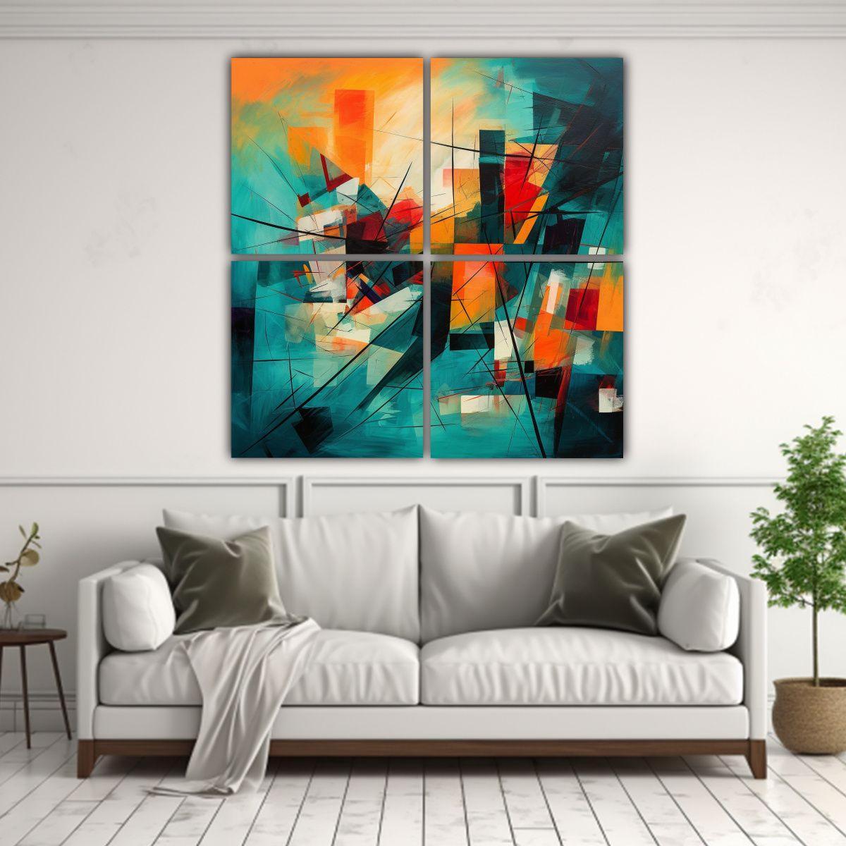 Cuadro Duradero De Inspiración Cuatro Cuadros 140x140 Cm-2
