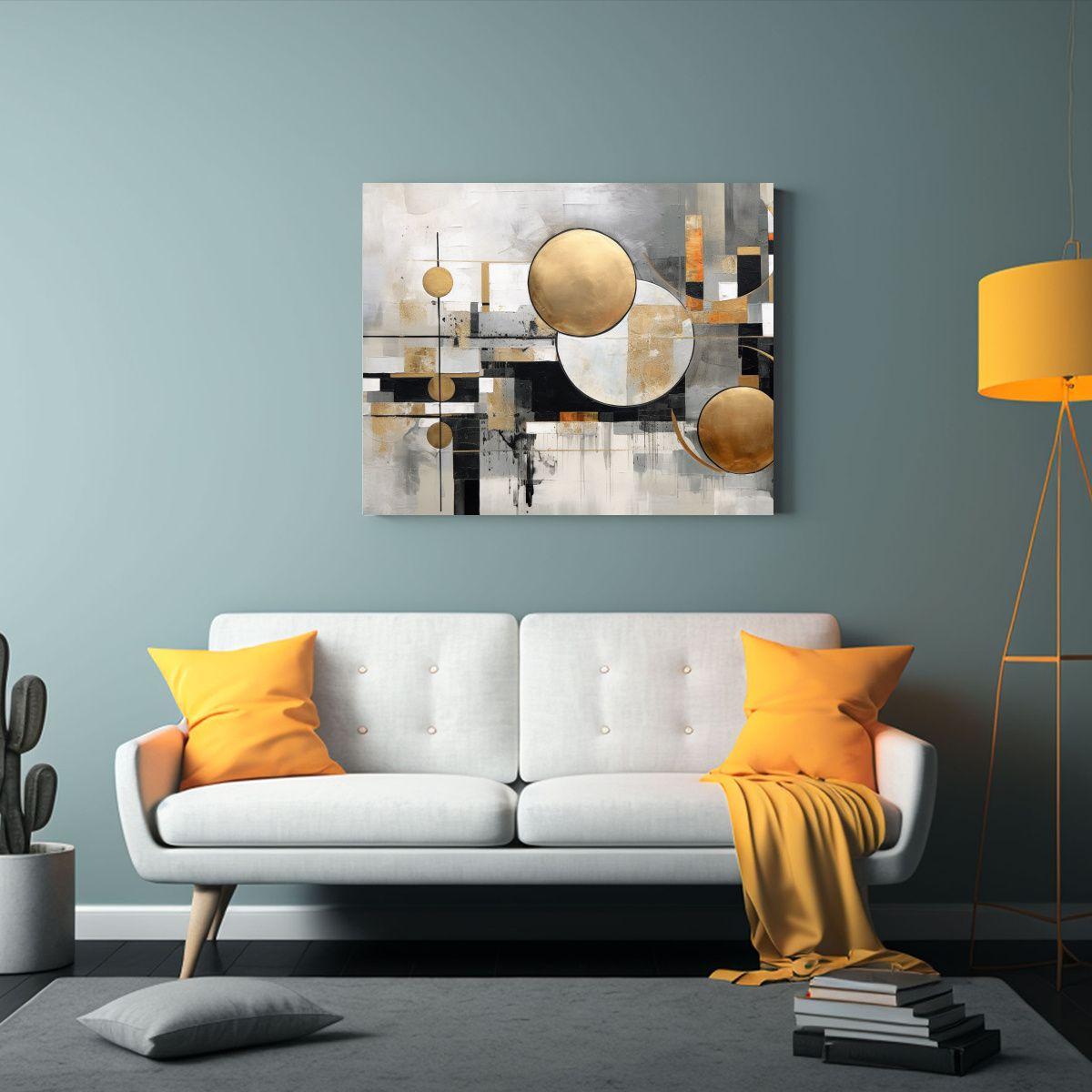Pintura Abstracta En Lienzo: Tonos Grises Y Negros En Combin 45x30cm-2