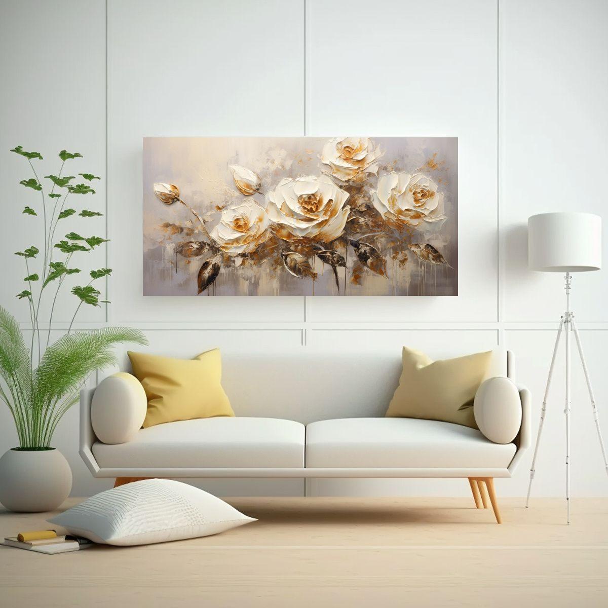 Cuadro Calidos Resistente A Gold Roses En Lienzo 80x40cm-2