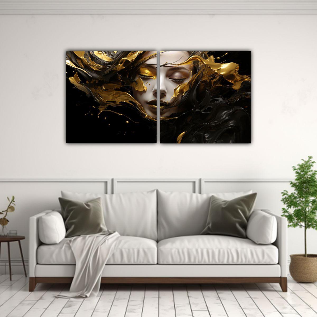 Cuadros Luminosidad Digital Estilo Dorado Y Negro 60x30 Cm-2