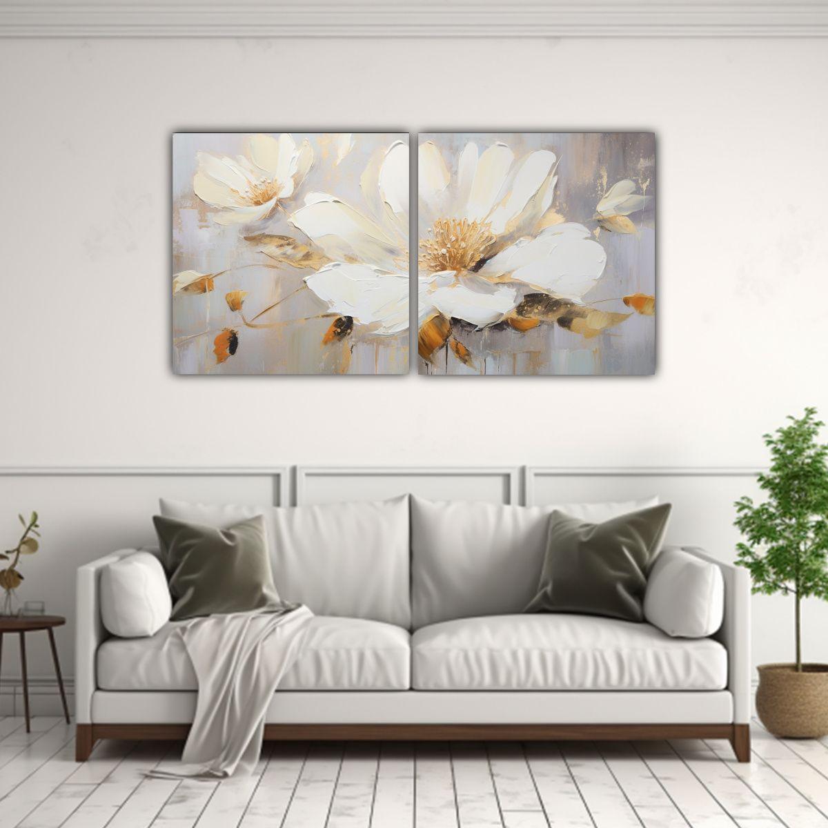 Pintura Lienzo Naturaleza Viva Estilo Flor Blanca 140x70 Cm-2