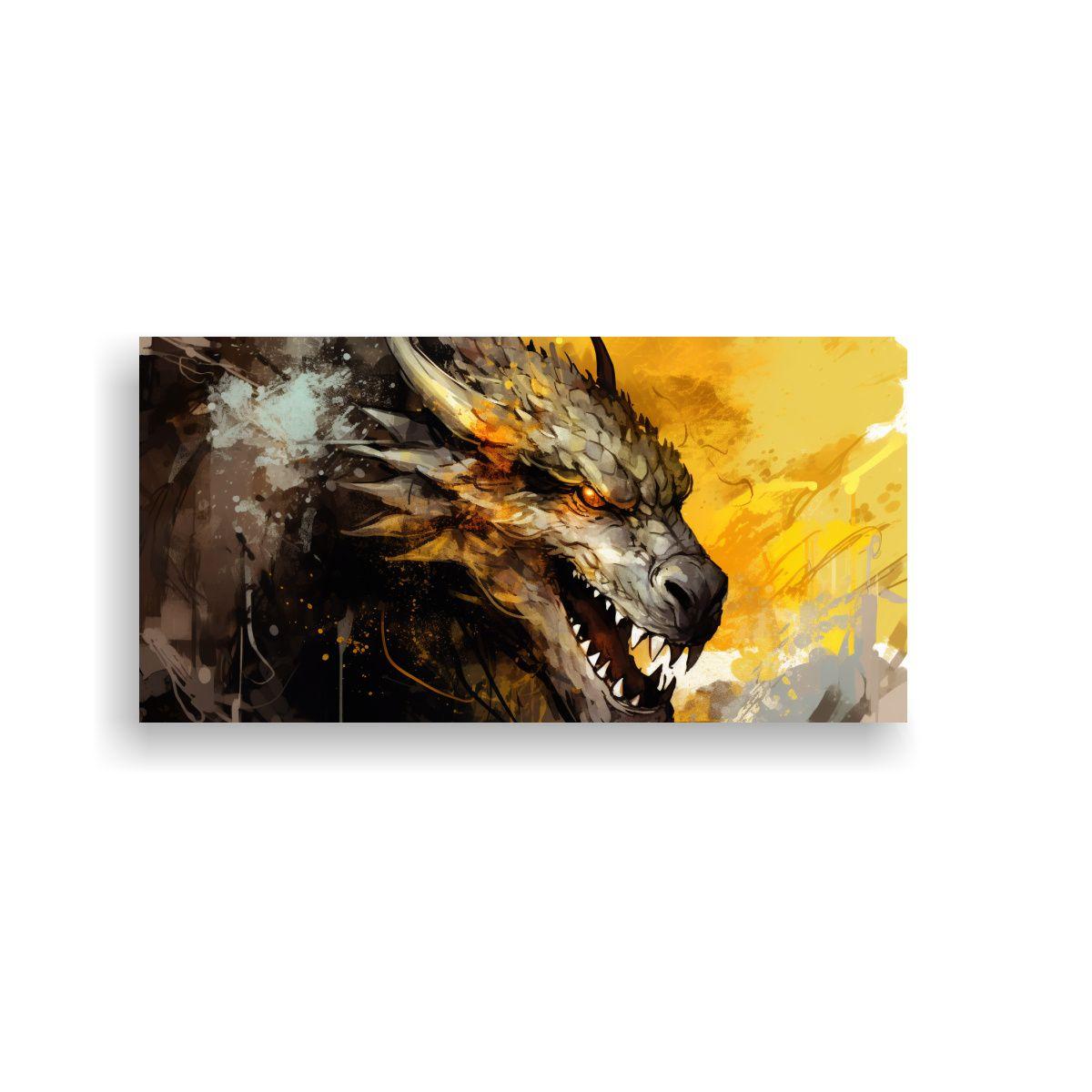 Cuadro De Dragón Amarillo Y Oro En Atmosfera 120x60cm-0