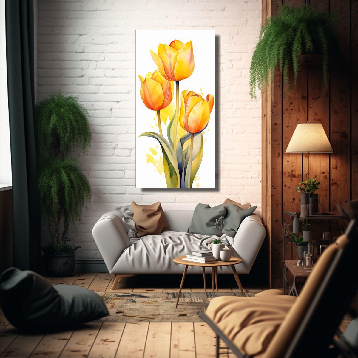 Cuadros Abstractos Modernos De Tulipanes 20x40cm-2
