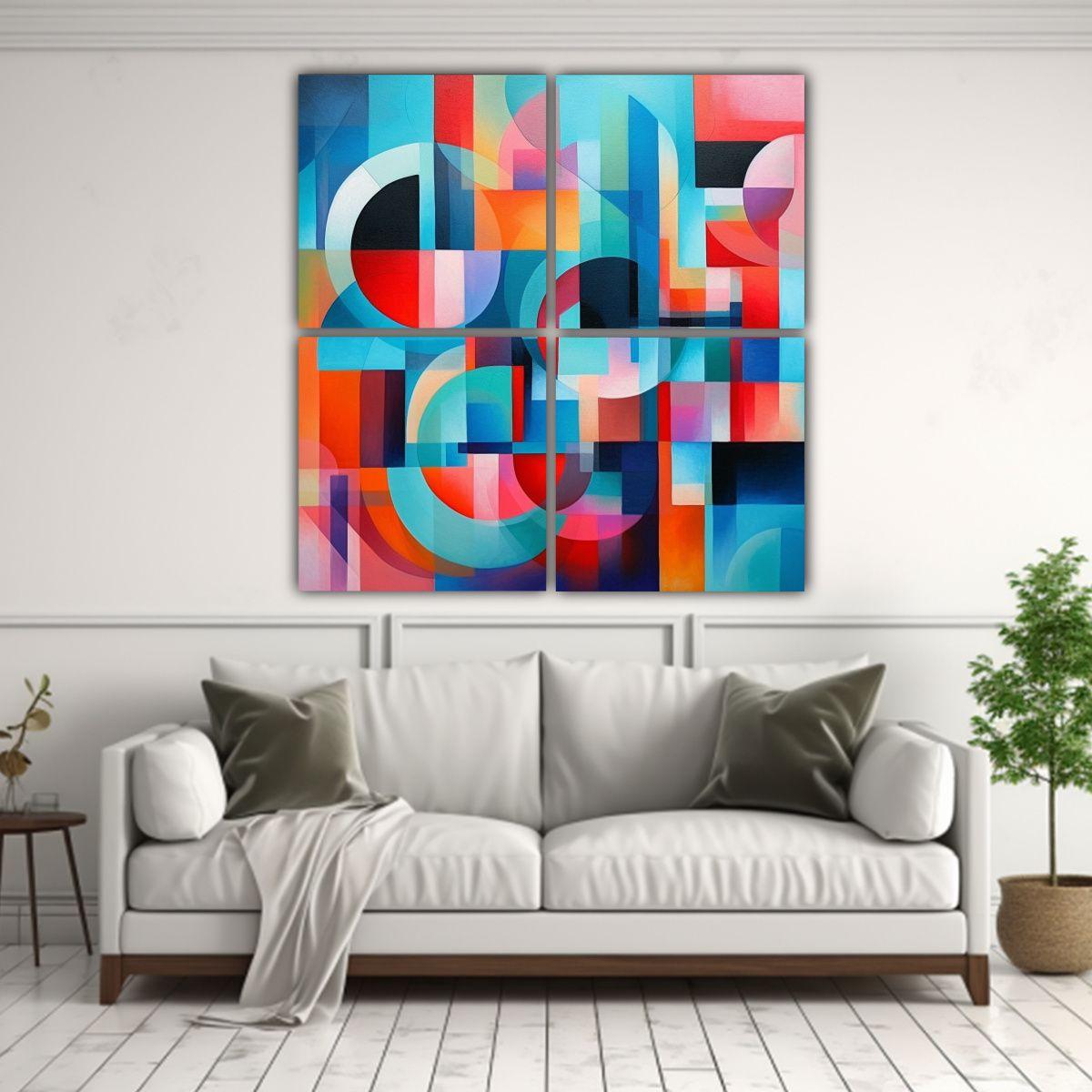 Cuatro Lienzos Geométricos Con Colores Vibrantes 80x80 Cm-2