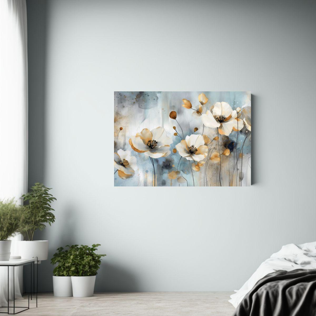 Cuadro Tela Bastidor Flores Acuarela Tonos Azules Y Marrones 75x50cm-2