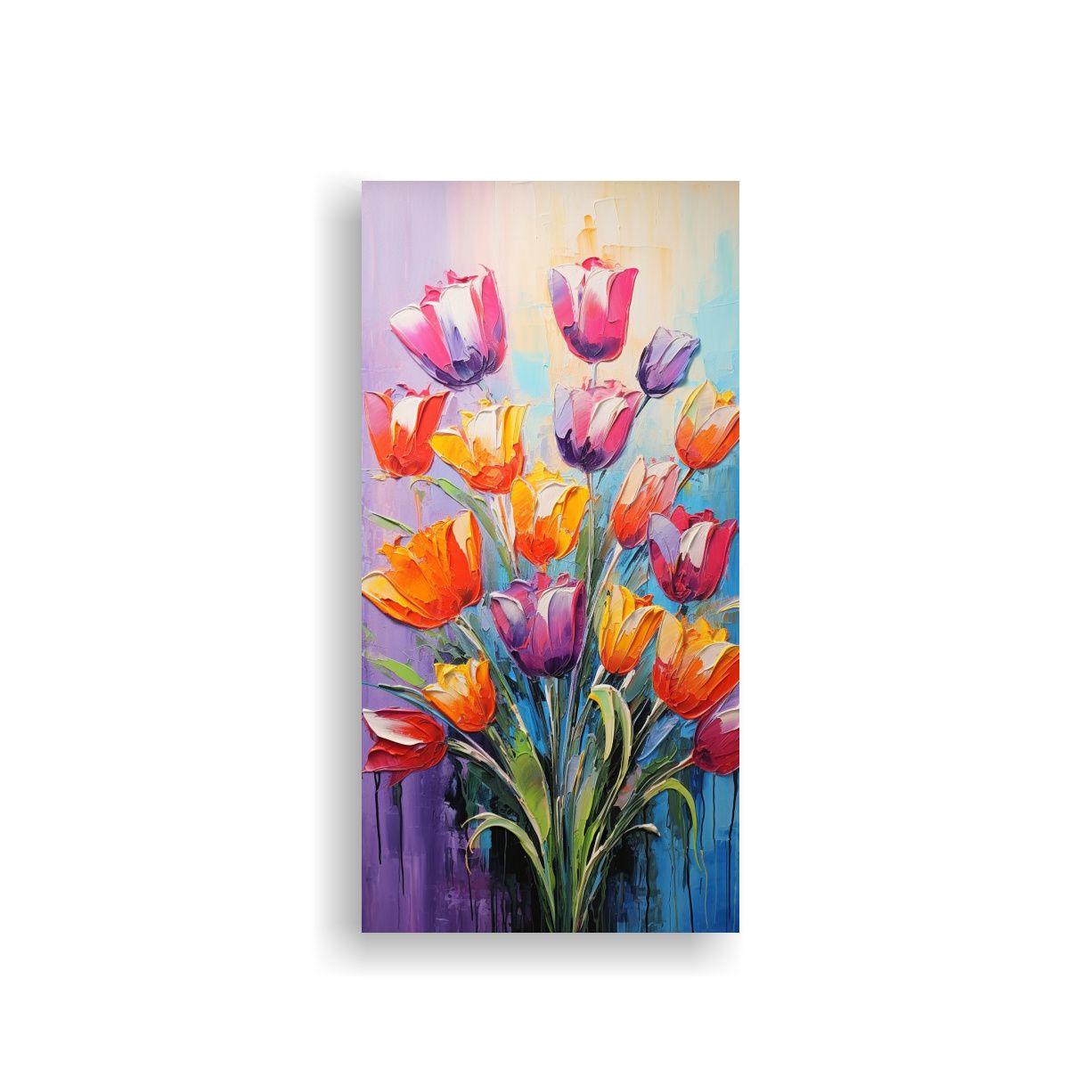 Cuadro Moderno De Tulipanes En Colores Vibrantes 50x100cm-0