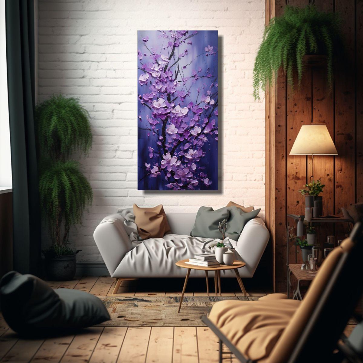 Pintura En Lienzo De Cerezos Morados Vibrantes 20x40cm-2