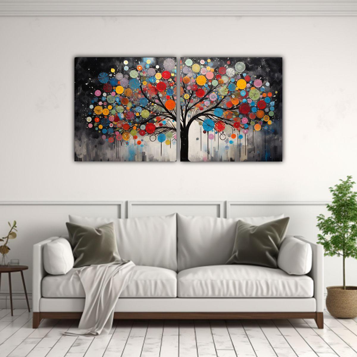 Pintura Temática De Árbol En Colores Vibrantes 100x50 Cm-2